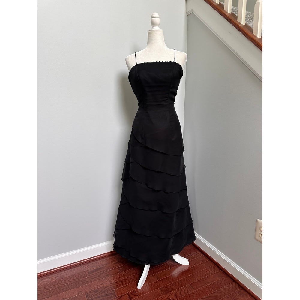 Y2K 2000s Mermaid Layered Tiered Handmade Black Gown Formal Dress Beaded